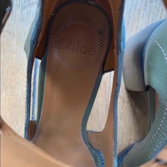 Chloe Green Heeled Sandals with Architectural Design
