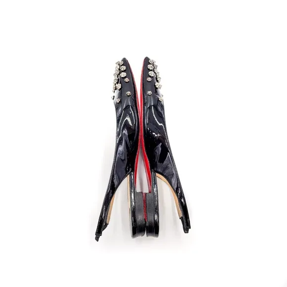 Christian Louboutin Black Slingback Studded Spike Pointed Toe Flats EU 36.5