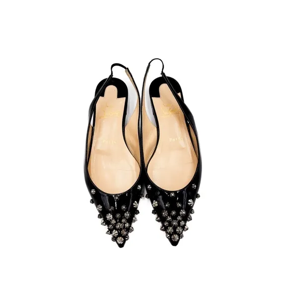 Christian Louboutin Black Slingback Studded Spike Pointed Toe Flats EU 36.5