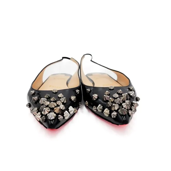 Christian Louboutin Black Slingback Studded Spike Pointed Toe Flats EU 36.5