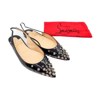Christian Louboutin Black Slingback Studded Spike Pointed Toe Flats EU 36.5