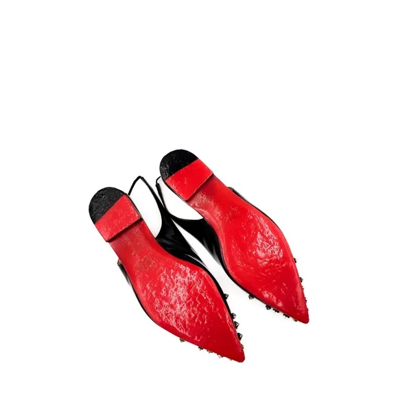 Christian Louboutin Black Slingback Studded Spike Pointed Toe Flats EU 36.5