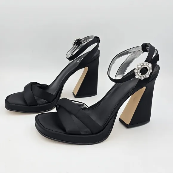 Circus NY by Sam Edelman Haidyn Heeled Sandals, Black With Silver Jeweled Buckle