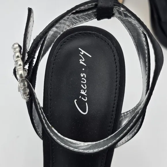 Circus NY by Sam Edelman Haidyn Heeled Sandals, Black With Silver Jeweled Buckle