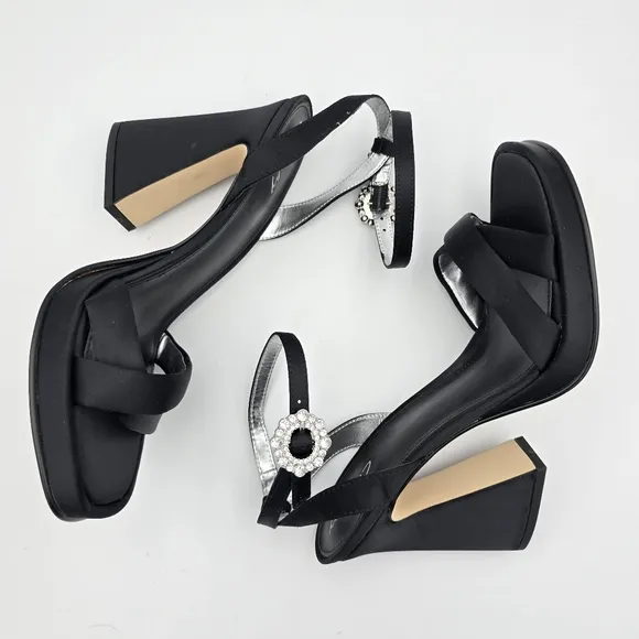 Circus NY by Sam Edelman Haidyn Heeled Sandals, Black With Silver Jeweled Buckle