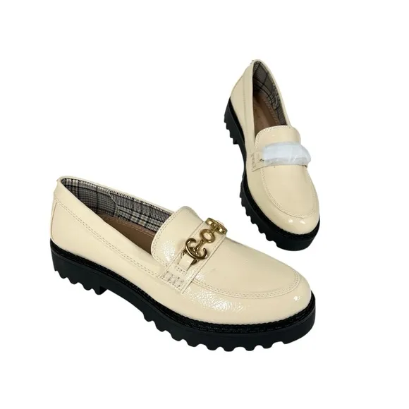 Circus NY Sam Edelman Deana Lug Sole Loafers Modern Ivory Patent Size 8.5M