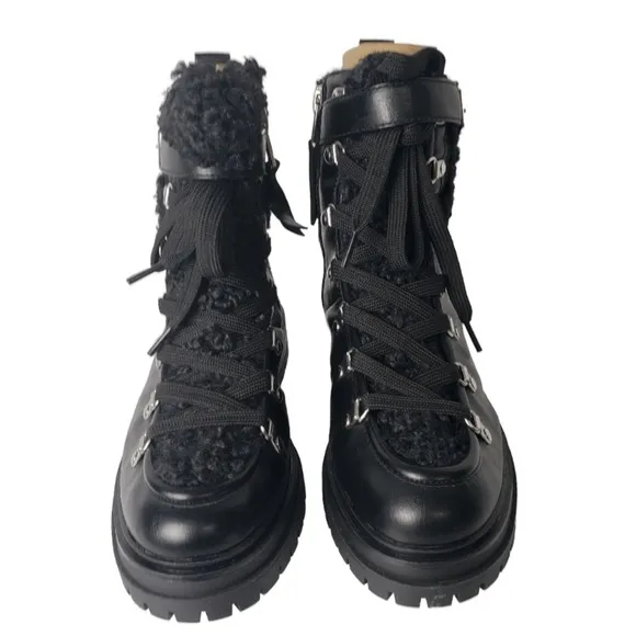 Circus Sam‎ Edelman Combat Boots Womens 7 Black Faux Leather Shearling Gretchen