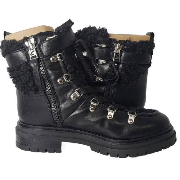 Circus Sam‎ Edelman Combat Boots Womens 7 Black Faux Leather Shearling Gretchen