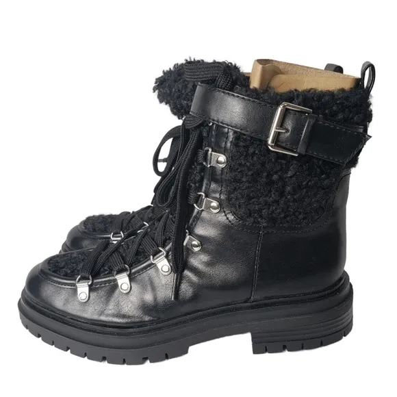 Circus Sam‎ Edelman Combat Boots Womens 7 Black Faux Leather Shearling Gretchen