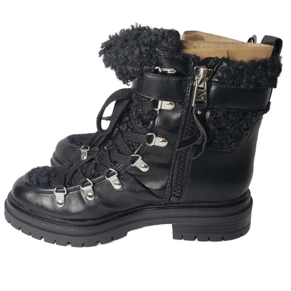 Circus Sam‎ Edelman Combat Boots Womens 7 Black Faux Leather Shearling Gretchen