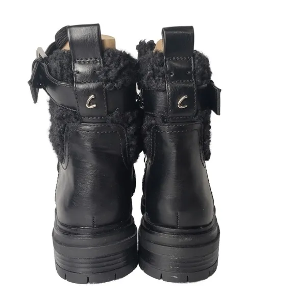 Circus Sam‎ Edelman Combat Boots Womens 7 Black Faux Leather Shearling Gretchen
