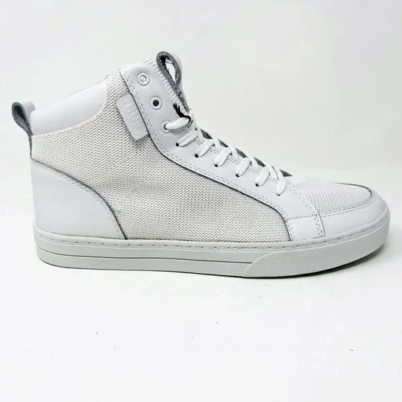 Clae Russell 07 White Tumbled Leather Mesh Mens Casual Sneakers