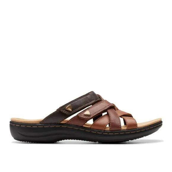 Clarks Collection Laurieann Bali Adjustable Leather Sandals Brown Combi 6M