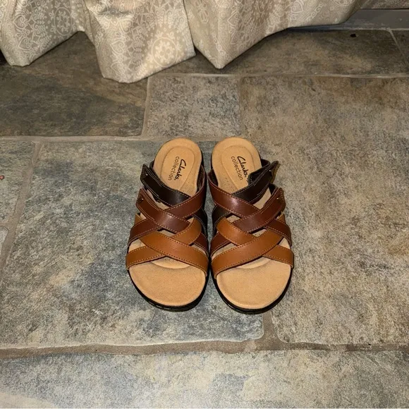 Clarks Collection Laurieann Bali Adjustable Leather Sandals Brown Combi 6M