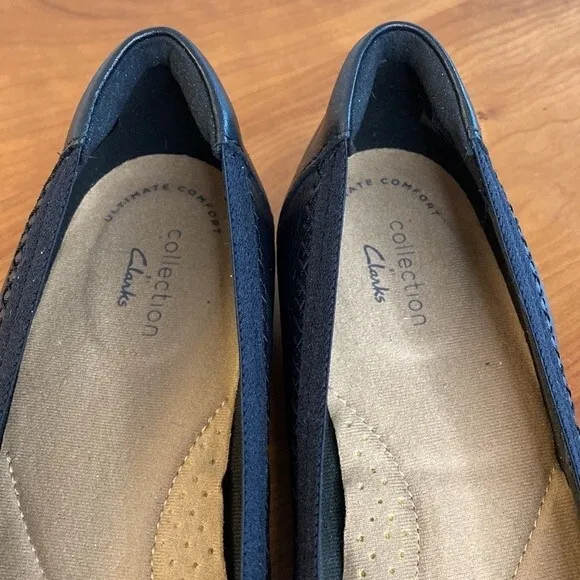 Clarks Collection Sara Bay Black Leather Ballet Flats - Size 7