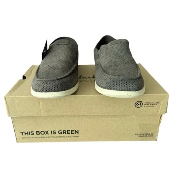 Clark’s Flexway Easy Dark Grey Suede Mens Slip On Shoes Size 10.5.