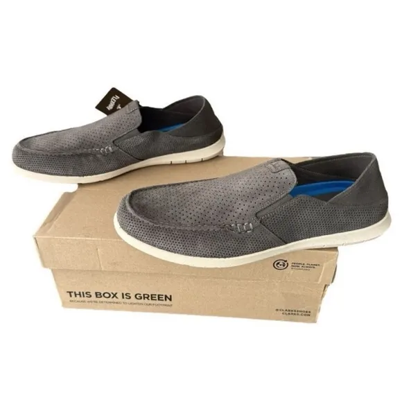Clark’s Flexway Easy Dark Grey Suede Mens Slip On Shoes Size 10.5.