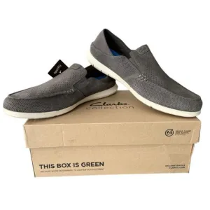 Clark’s Flexway Easy Dark Grey Suede Mens Slip On Shoes Size 10.5.