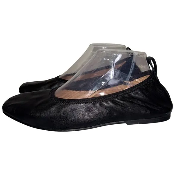 CLARKS Pure Ballet Square Toe Leather Ballerina Flats 8 Solid Black Ballet Flat