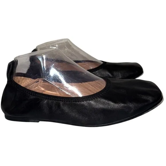 CLARKS Pure Ballet Square Toe Leather Ballerina Flats 8 Solid Black Ballet Flat