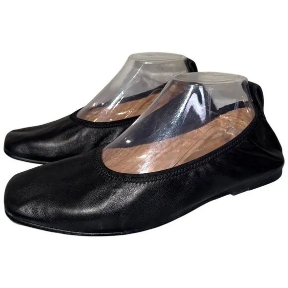 CLARKS Pure Ballet Square Toe Leather Ballerina Flats 8 Solid Black Ballet Flat