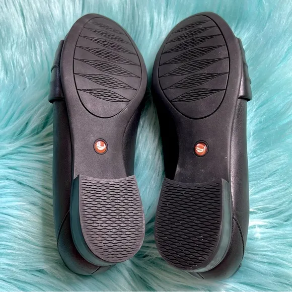 CLARKS SOFT LEATHER Black Unstructured Cushion Sole Loafers Womens 6.5