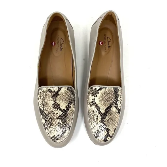 Clarks Un Blush Ease leather loafers stone combi NARROW