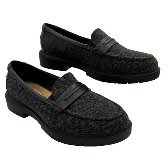 Clarks Westlynn Bay NEW Womens 8.5M Black Tweed Loafer Comfort Slip On Office