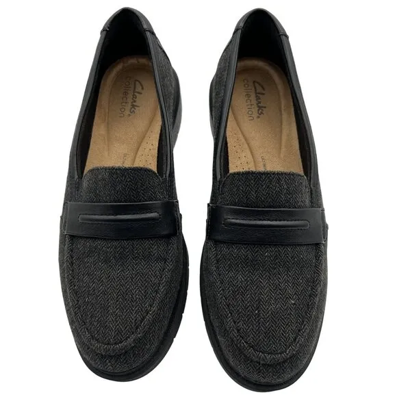 Clarks Westlynn Bay NEW Womens 8.5M Black Tweed Loafer Comfort Slip On Office