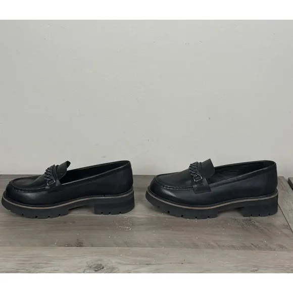 Clarks Womens Orianna Edge Black Leather Shoes Chunky Loafers Y2K Comfort 9.5 M