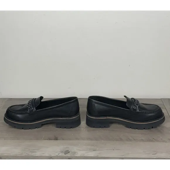 Clarks Womens Orianna Edge Black Leather Shoes Chunky Loafers Y2K Comfort 9.5 M