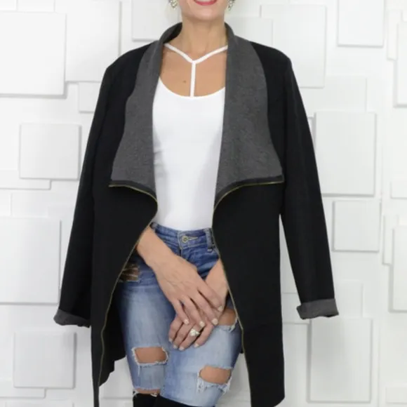 Classic Open Front Jacket Blazer Black/Gray