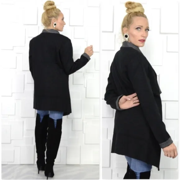 Classic Open Front Jacket Blazer Black/Gray