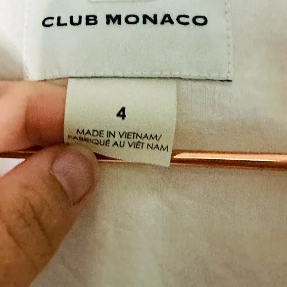 Club Monaco White Linen Single Brown Button Front Pocket Blazer Jacket size 4