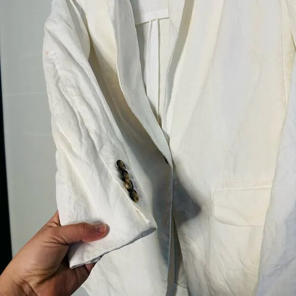 Club Monaco White Linen Single Brown Button Front Pocket Blazer Jacket size 4