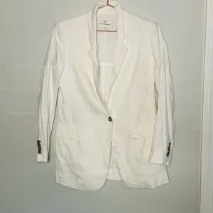 Club Monaco White Linen Single Brown Button Front Pocket Blazer Jacket size 4