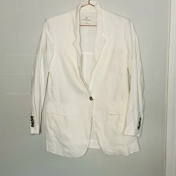 Club Monaco White Linen Single Brown Button Front Pocket Blazer Jacket size 4