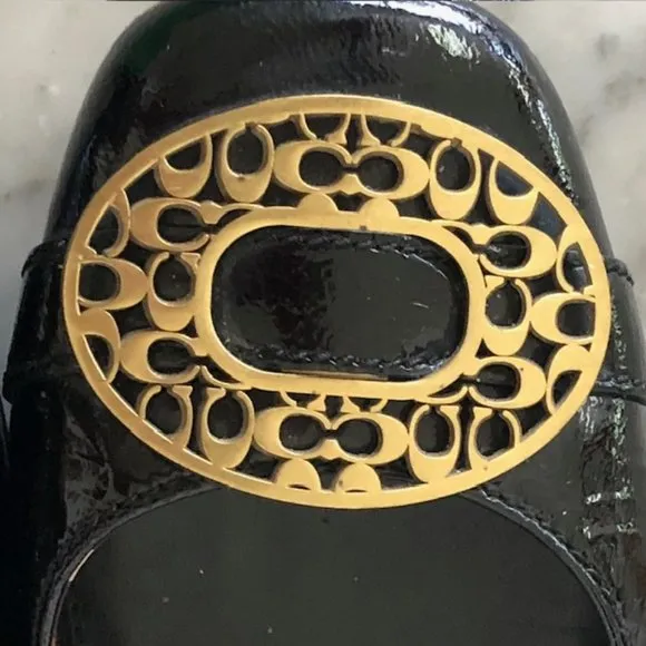 COACH Black Ballerina Flats Decorative C Logo on Toe 7.5B RARE
