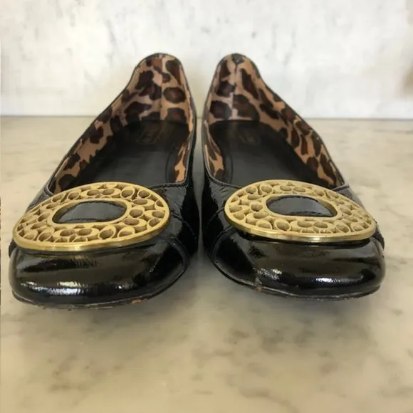 COACH Black Ballerina Flats Decorative C Logo on Toe 7.5B RARE