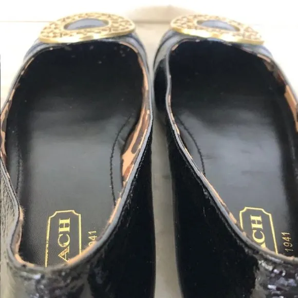 COACH Black Ballerina Flats Decorative C Logo on Toe 7.5B RARE