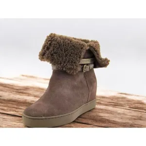 Coach Dark Brown Suede Shearling-Lined Ankle Booties - Size 8