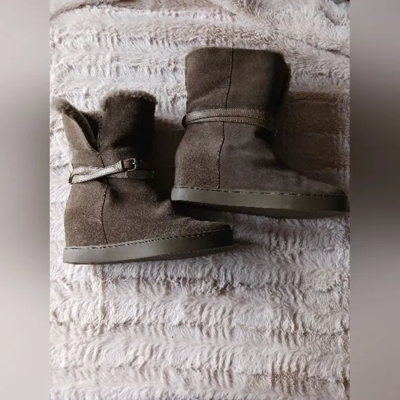 Coach Dark Brown Suede Shearling-Lined Ankle Booties - Size 8