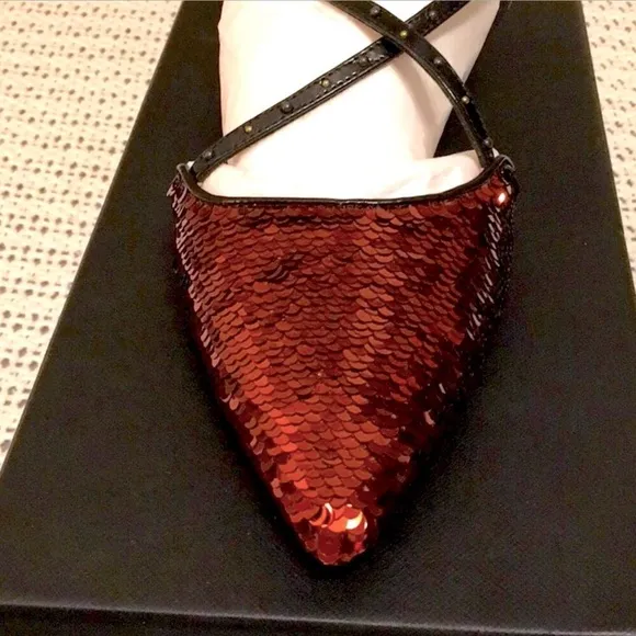🔥Coach Flats With Red Sequins Rivets Suds SlingBack Sz 9 NIB! Retails $350 🥿🥿