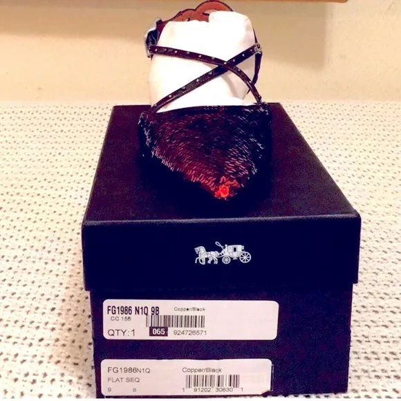 🔥Coach Flats With Red Sequins Rivets Suds SlingBack Sz 9 NIB! Retails $350 🥿🥿