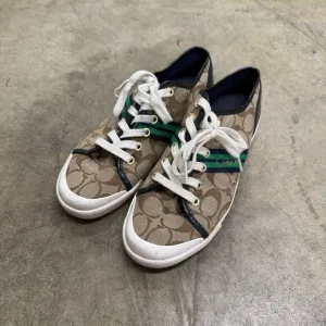 Coach Folly Low Top Khaki/Brown Logo Casual Sneakers Size 6.5