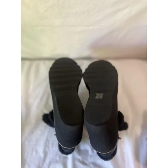 Coach Kingston Black Suede Shearling Wedge Booties Boots Womens 7.5