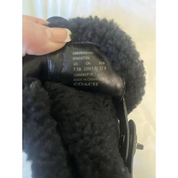 Coach Kingston Black Suede Shearling Wedge Booties Boots Womens 7.5