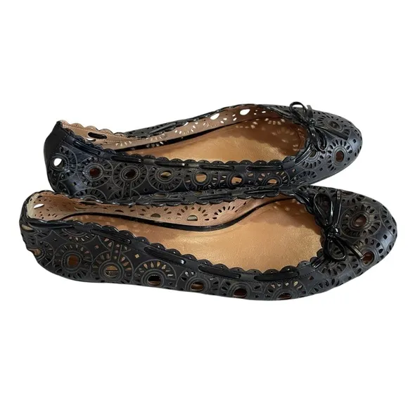 Coach  Laser-cut leather ballet flats Black Size 10B