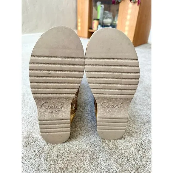 Coach Nikole Gold Signature Logo High Boots Shearling Foldover Size 8 Women