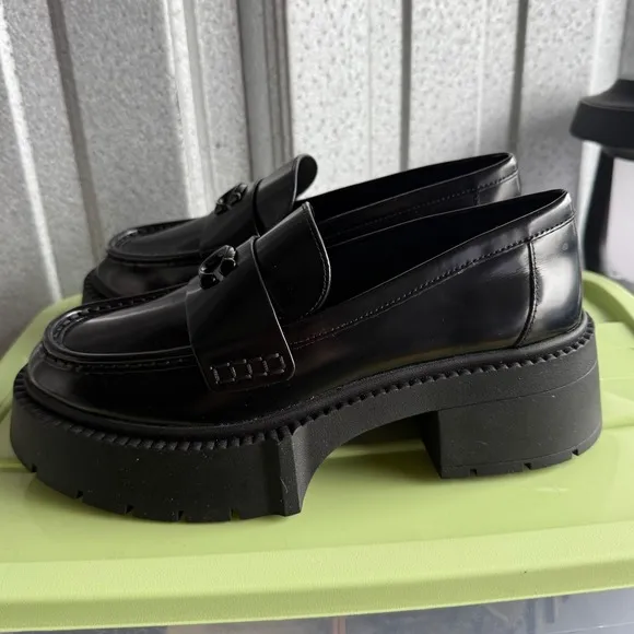 Coach Platform Loafers NWB Lug Sole Chunky Heel Black Leather Size 6